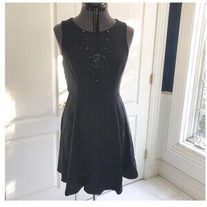 Express Black Dress with Sheer Cleavage inset, Gold Studded, Size M